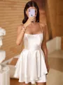 Charming A-line Spaghetti Straps Cascading Ruffles Short/Mini Silk Like Satin Homecoming Dress