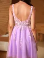 Trendy A-line V-Neck Appliques Lace Short/Mini Tulle Corset Homecoming Dress