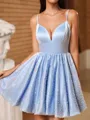 Pretty A-line V-Neck Bow Short/Mini Satin Homecoming Dress