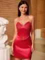 Timeless Sheath Sweetheart Appliques Lace Short/Mini Silk like Satin Corset Homecoming Dress