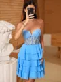 Modest A-line Sweetheart Appliques Lace Short/Mini Chiffon Corset Homecoming Dress