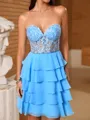 Modest A-line Sweetheart Appliques Lace Short/Mini Chiffon Corset Homecoming Dress