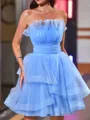 Sophisticated A-line Straight Cascading Ruffles Short/Mini Tulle Homecoming Dress