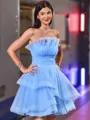 Sophisticated A-line Straight Cascading Ruffles Short/Mini Tulle Homecoming Dress