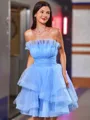 Sophisticated A-line Straight Cascading Ruffles Short/Mini Tulle Homecoming Dress