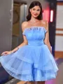 Sophisticated A-line Straight Cascading Ruffles Short/Mini Tulle Homecoming Dress