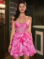 Balanced A-line Spaghetti Straps Flower Short/Mini Satin Corset Homecoming Dress