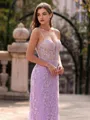 Stylish Sheath Spaghetti Straps Appliques Lace Sweep Train Lace Corset Prom Dress