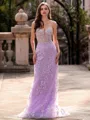Stylish Sheath Spaghetti Straps Appliques Lace Sweep Train Lace Corset Prom Dress