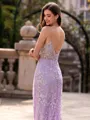 Stylish Sheath Spaghetti Straps Appliques Lace Sweep Train Lace Corset Prom Dress