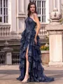 Timeless A-line One-Shoulder Appliques Lace Sweep Train Tulle Corset Prom Dress