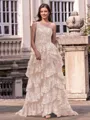Timeless A-line One-Shoulder Appliques Lace Sweep Train Tulle Corset Prom Dress