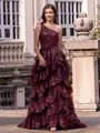 Timeless A-line One-Shoulder Appliques Lace Sweep Train Tulle Corset Prom Dress