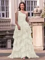 Timeless A-line One-Shoulder Appliques Lace Sweep Train Tulle Corset Prom Dress