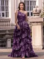 Timeless A-line One-Shoulder Appliques Lace Sweep Train Tulle Corset Prom Dress