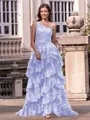 Timeless A-line One-Shoulder Appliques Lace Sweep Train Tulle Corset Prom Dress