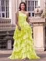Timeless A-line One-Shoulder Appliques Lace Sweep Train Tulle Corset Prom Dress