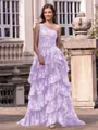 Timeless A-line One-Shoulder Appliques Lace Sweep Train Tulle Corset Prom Dress