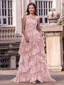 Timeless A-line One-Shoulder Appliques Lace Sweep Train Tulle Corset Prom Dress