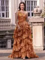 Timeless A-line One-Shoulder Appliques Lace Sweep Train Tulle Corset Prom Dress