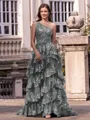 Timeless A-line One-Shoulder Appliques Lace Sweep Train Tulle Corset Prom Dress