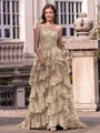 Timeless A-line One-Shoulder Appliques Lace Sweep Train Tulle Corset Prom Dress