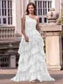 Timeless A-line One-Shoulder Appliques Lace Sweep Train Tulle Corset Prom Dress