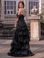 Flattering Sheath Sweetheart Appliques Lace Sweep Train Tulle Corset Prom Dress