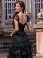 Flattering Sheath Sweetheart Appliques Lace Sweep Train Tulle Corset Prom Dress