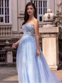Chic A-line Straight Long Sleeves Appliques Lace Sweep Train Tulle Corset Convertible Prom Dress