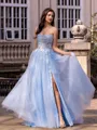 Chic A-line Straight Long Sleeves Appliques Lace Sweep Train Tulle Corset Convertible Prom Dress