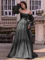 Chic A-line Straight Long Sleeves Appliques Lace Sweep Train Tulle Corset Convertible Prom Dress