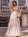 Chic A-line Straight Long Sleeves Appliques Lace Sweep Train Tulle Corset Convertible Prom Dress