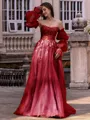 Chic A-line Straight Long Sleeves Appliques Lace Sweep Train Tulle Corset Convertible Prom Dress