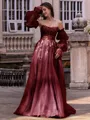 Chic A-line Straight Long Sleeves Appliques Lace Sweep Train Tulle Corset Convertible Prom Dress