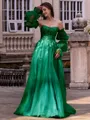 Chic A-line Straight Long Sleeves Appliques Lace Sweep Train Tulle Corset Convertible Prom Dress