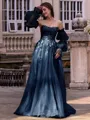 Chic A-line Straight Long Sleeves Appliques Lace Sweep Train Tulle Corset Convertible Prom Dress