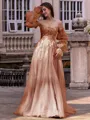 Chic A-line Straight Long Sleeves Appliques Lace Sweep Train Tulle Corset Convertible Prom Dress