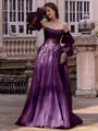 Chic A-line Straight Long Sleeves Appliques Lace Sweep Train Tulle Corset Convertible Prom Dress