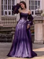 Chic A-line Straight Long Sleeves Appliques Lace Sweep Train Tulle Corset Convertible Prom Dress