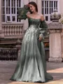 Chic A-line Straight Long Sleeves Appliques Lace Sweep Train Tulle Corset Convertible Prom Dress