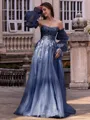 Chic A-line Straight Long Sleeves Appliques Lace Sweep Train Tulle Corset Convertible Prom Dress