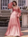 Chic A-line Straight Long Sleeves Appliques Lace Sweep Train Tulle Corset Convertible Prom Dress