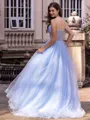 Impeccable A-line V-Neck Sweep Train Tulle Corset Prom Dress
