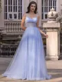 Impeccable A-line V-Neck Sweep Train Tulle Corset Prom Dress
