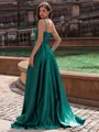 Resplendent A-line Straps Floor-Length Satin Prom Dress