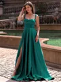 Resplendent A-line Straps Floor-Length Satin Prom Dress