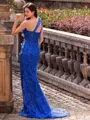 Endearing Sheath One-Shoulder Flower Sweep Train Tulle Corset Prom Dress