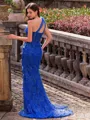 Endearing Sheath One-Shoulder Flower Sweep Train Tulle Corset Prom Dress