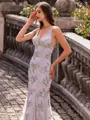 Stunning Sheath V-Neck Sequin Sweep Train Lace Prom Dress